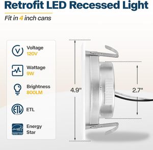 Gümrükleme satış 4 inç kare güçlendirme gömme LED aydınlatma 5CCT 9W 800LM LED ışıkları güçlendirme gömme aydınlatma Recessed ES - Product Image 3
