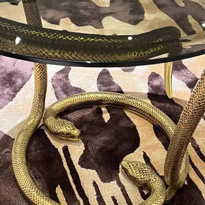 OEM/ODM意大利钢化玻璃圆边几轻豪华现代客厅设计纯铜蛇茶几 - Product Image 5