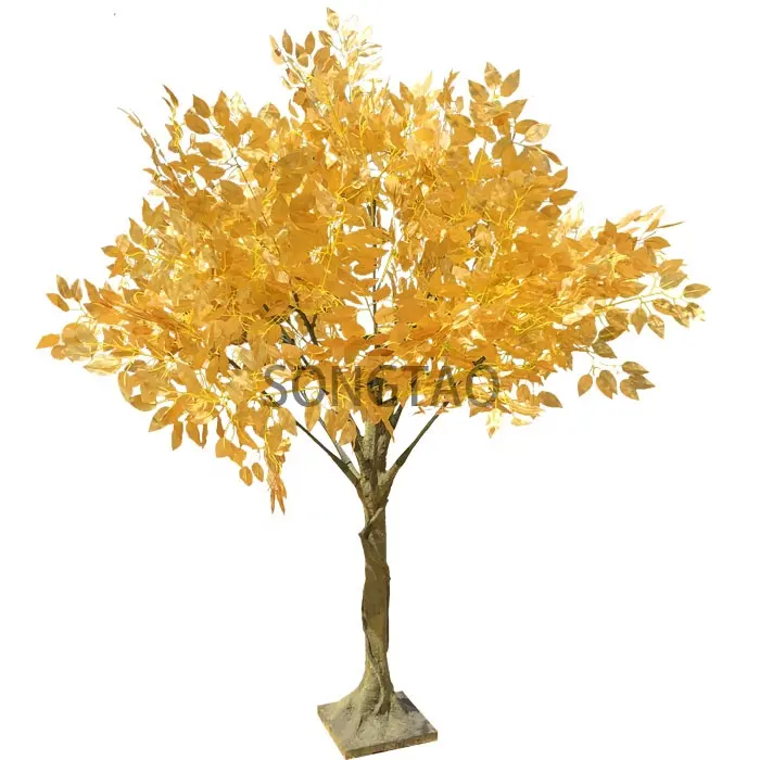 نباتات صناعية ذهبية, بوعاء صناعي لنباتات بانيان شجرة ديكور منزلية شجرة اللبان