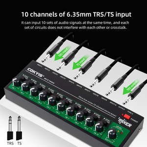 Metal 6.35mm TRS/TS <strong>Input</strong> <strong>Interface</strong> 10 Channel Stereo <strong>Audio</strong> Mixer Mini Sound Mixer with TYPE-C 5V Power Supply - Product Image 4