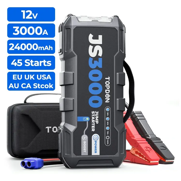 TOPDON Js3000 점프 스타터 12V 점프 스타터 3000K 앰프 24000mah 파워 뱅크 자동 오토바이 트럭 자동차 점프 스타터 시작 3000 피크