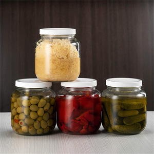 Fabrika fiyat büyük kapasiteli 64OZ <span class=keywords><strong>2L</strong></span> geniş ağız şeffaf cam kavanozlar 86mm vida plastik kapak gümüş kapak toplu satış