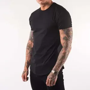 Sıcak satmak yüksek kalite 180gsm Mens kas Slim Fit t Shirt kollu özel logo boş 100% pamuklu t-shirt erkekler için
