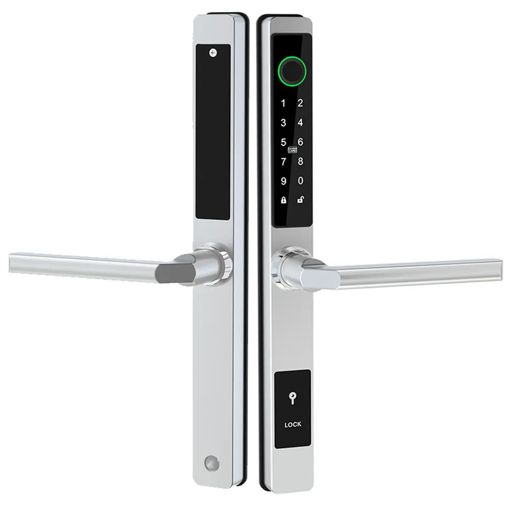 Impermeável Anti Roubo Smart Slim Door Lock com impressão digital senha cartão biométrico para porta deslizante inteligente