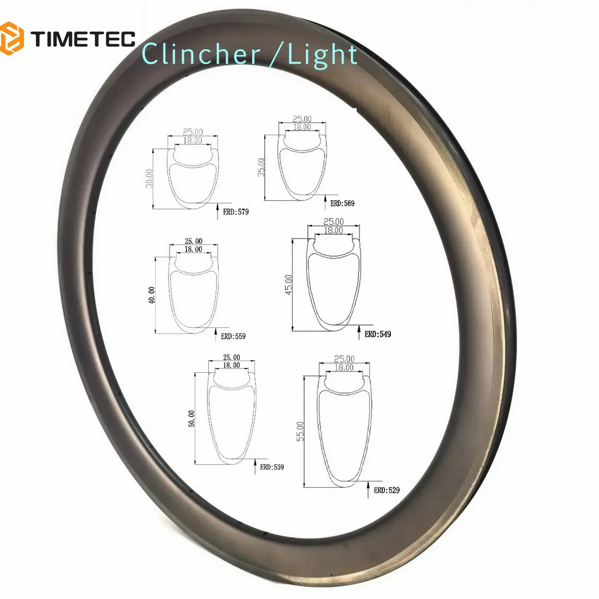 Peso leggero 700C bici da strada cerchi in fibra di carbonio V freno Clincher 25mm larghezza 30 35 40 45 55mm profondità cerchio della bicicletta