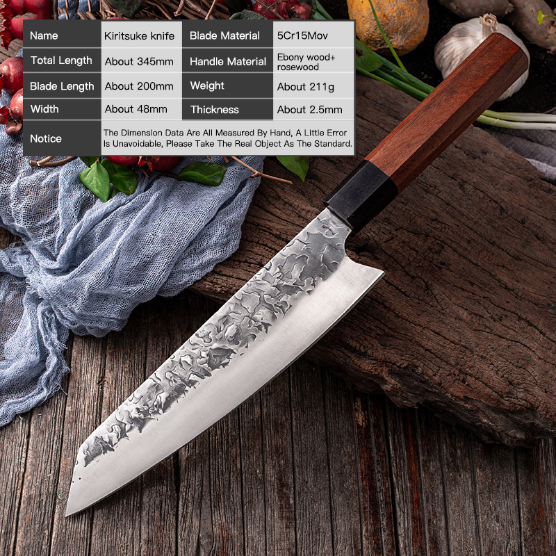 Handmade Forged Stainless Carbon Steel Cooking Chef Knife 8 Inch Nakiri Knife 2 pcs Japanese Octagonal Handle Kitchen Knife
