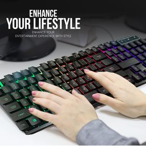 Venta al por mayor conjunto ergonómico con cable Color retroiluminado LED Luz de moda periférico Internet café teclado y ratón para juegos de ordenador