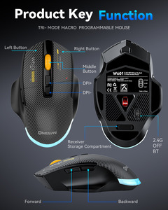 W601 2.4G senza fili Tri-modalità Wireless Wireless senza fili ricaricabile Mouse silenzioso 12800 DPI 7 pulsanti di programmazione Mouse per PC/Desktop - Product Image 6