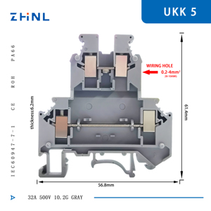 Conector de conexión de dos capas Ukk5, bloque de terminales de tornillo de doble nivel de carril Din - Product Image 3