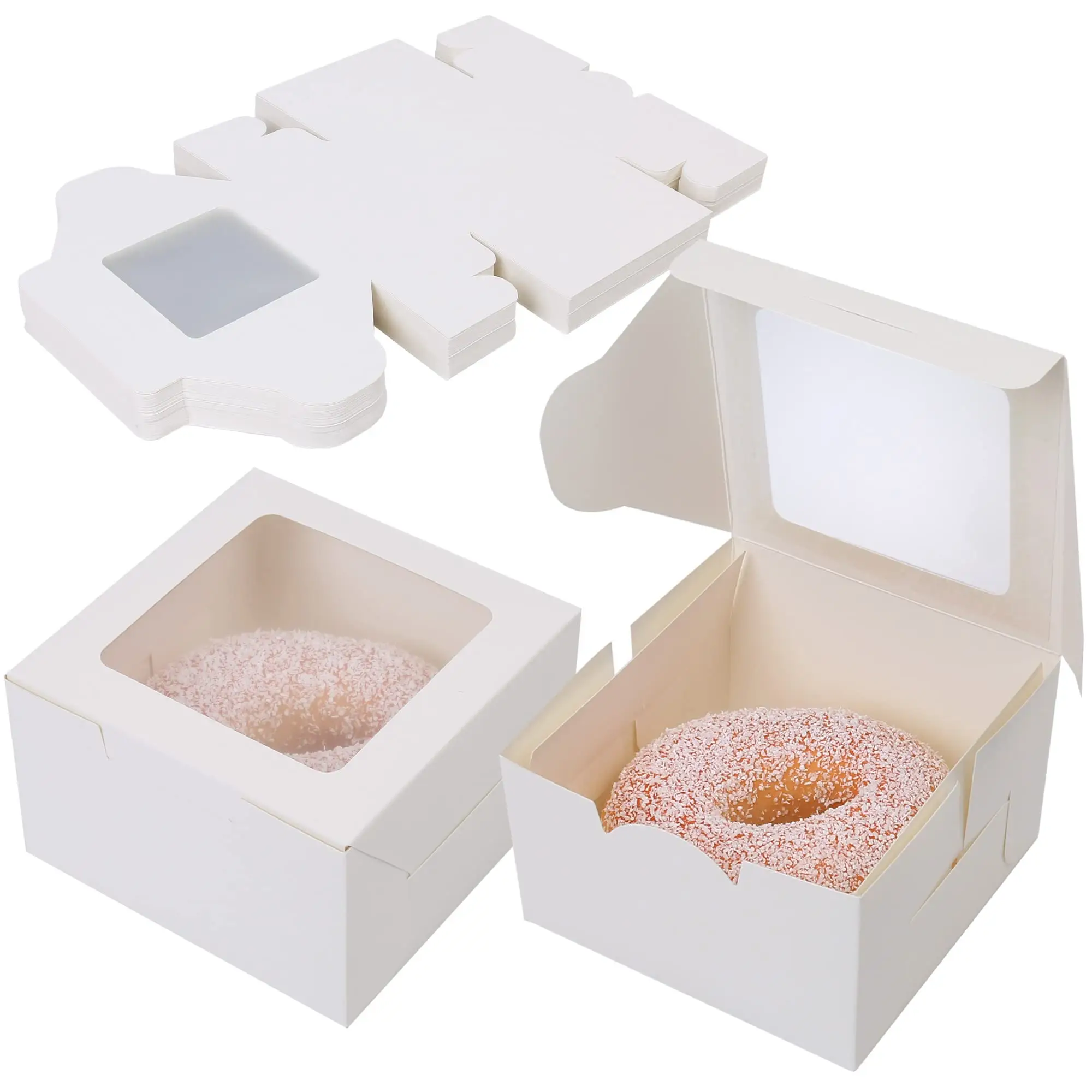 50 Pak 4 Inch Kraftpapier Individuele Cupcake Dozen Met Venster Voor Gebak Koekjes Donuts Macaroon Custom Mini Cake Dozen