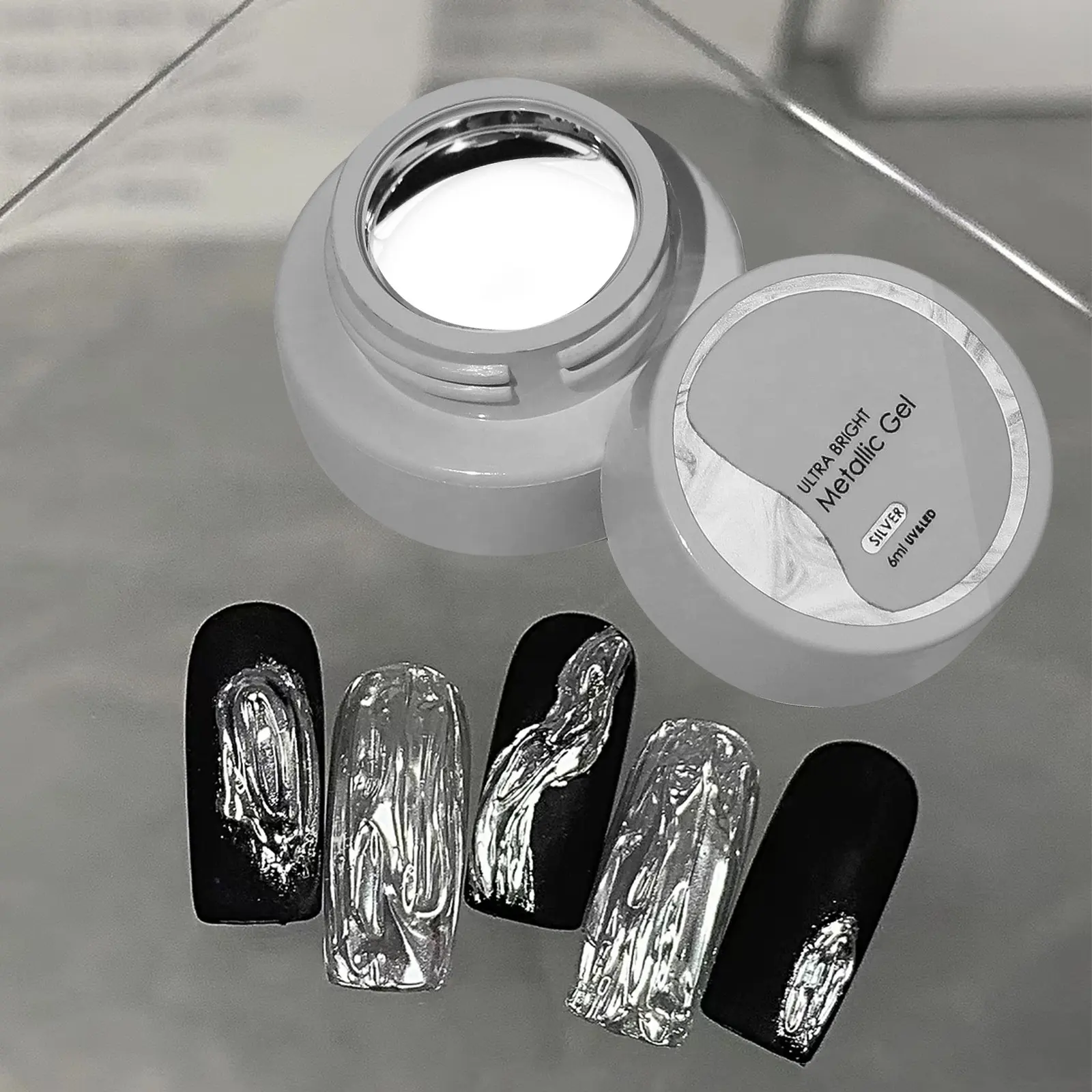 Arte de uñas belleza Super brillante plata francesa Nail Art Diseño etiqueta privada fototerapia espejo de uñas pintura metálica Gel UV Gel