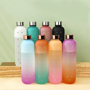 在庫あり1L漏れ防止食品グレードスポーツ動機付けプラスチックウォーターボトル、タイムマーカー付き