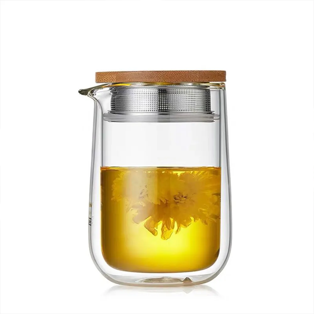 Tazza a doppia parete antiscottatura di nuovo design di alta qualità doppia bottiglia mini teiera in vetro infusore per tè in vetro tazza per teiera a doppia parete