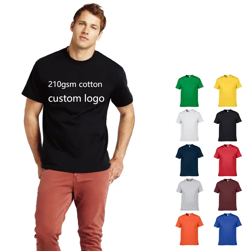 Camiseta de publicidade masculina estampada com logotipo personalizado, camiseta de algodão liso em branco de qualidade luxuosa para homens, cor suja e casual