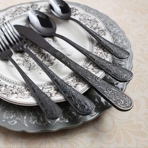 定制Logo环保餐具黑色压花不锈钢餐具金餐具银器勺叉套装 - Product Image 6