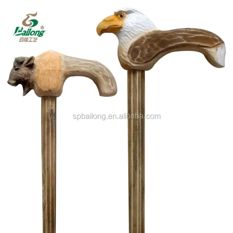 Proveedor verificado popular arte y artesanía tallada animal de madera bastón
