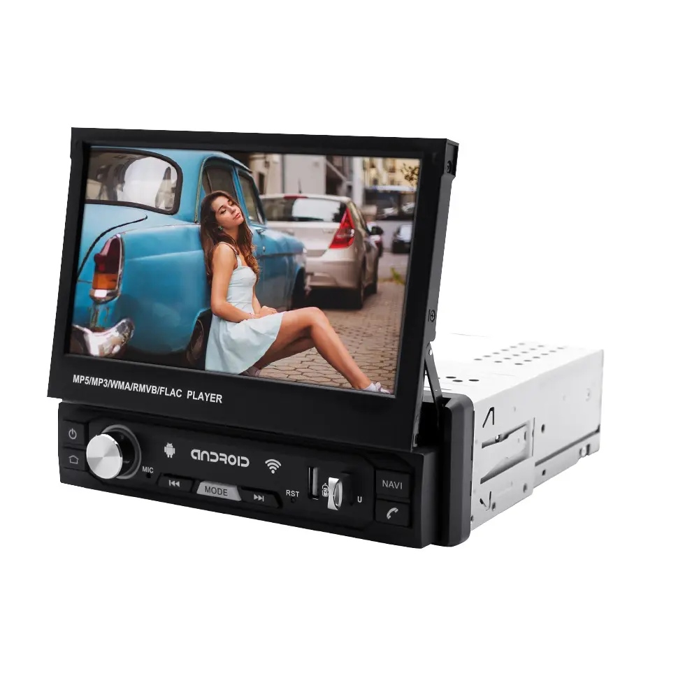 7 ''1din Android Auto Dvd-speler Intrekbare Touch Screen Auto Radio Gps Navigatie Wifi Auto Video Mp5 Speler