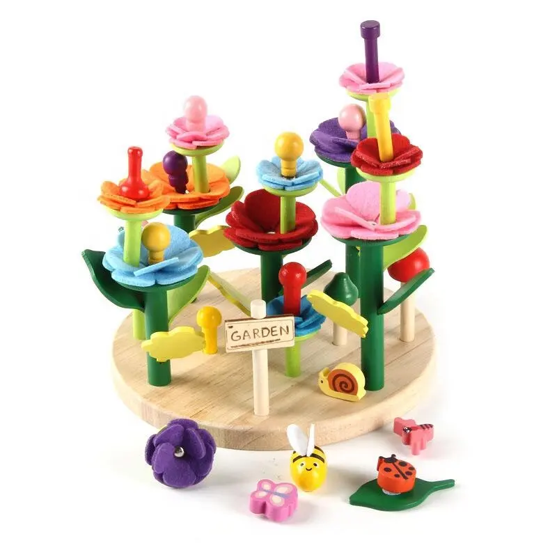 Montessori ahşap çiçek bahçe yapı oyuncak sanat ve el sanatları kiti çocuk DIY yaratıcı çiçek istifleme yapı taşları oyuncak seti