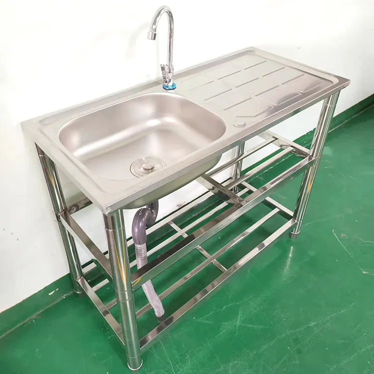 Lavello da cucina commerciale in acciaio inossidabile per lavello da esterno per ristorante tavolo leggero con lavabo