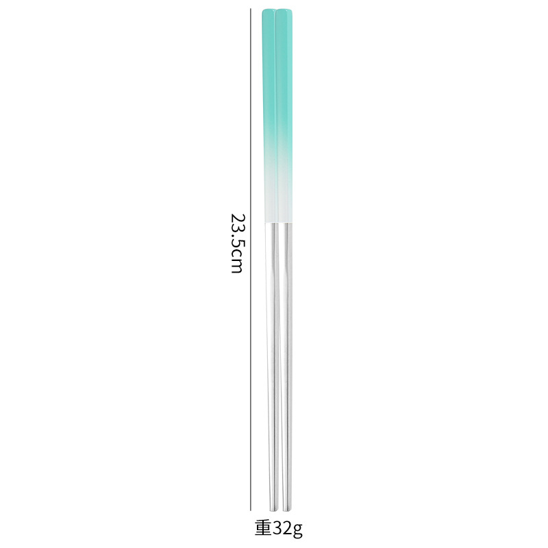 ตะเกียบสแตนเลส 304 สีเขียว-เงินไล่ระดับ 23.5ซม