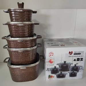 スクエアストライプ10ピースセットタワーダブルボトムポットアルミ製ノンスティック大理石医療用石 - Product Image 3