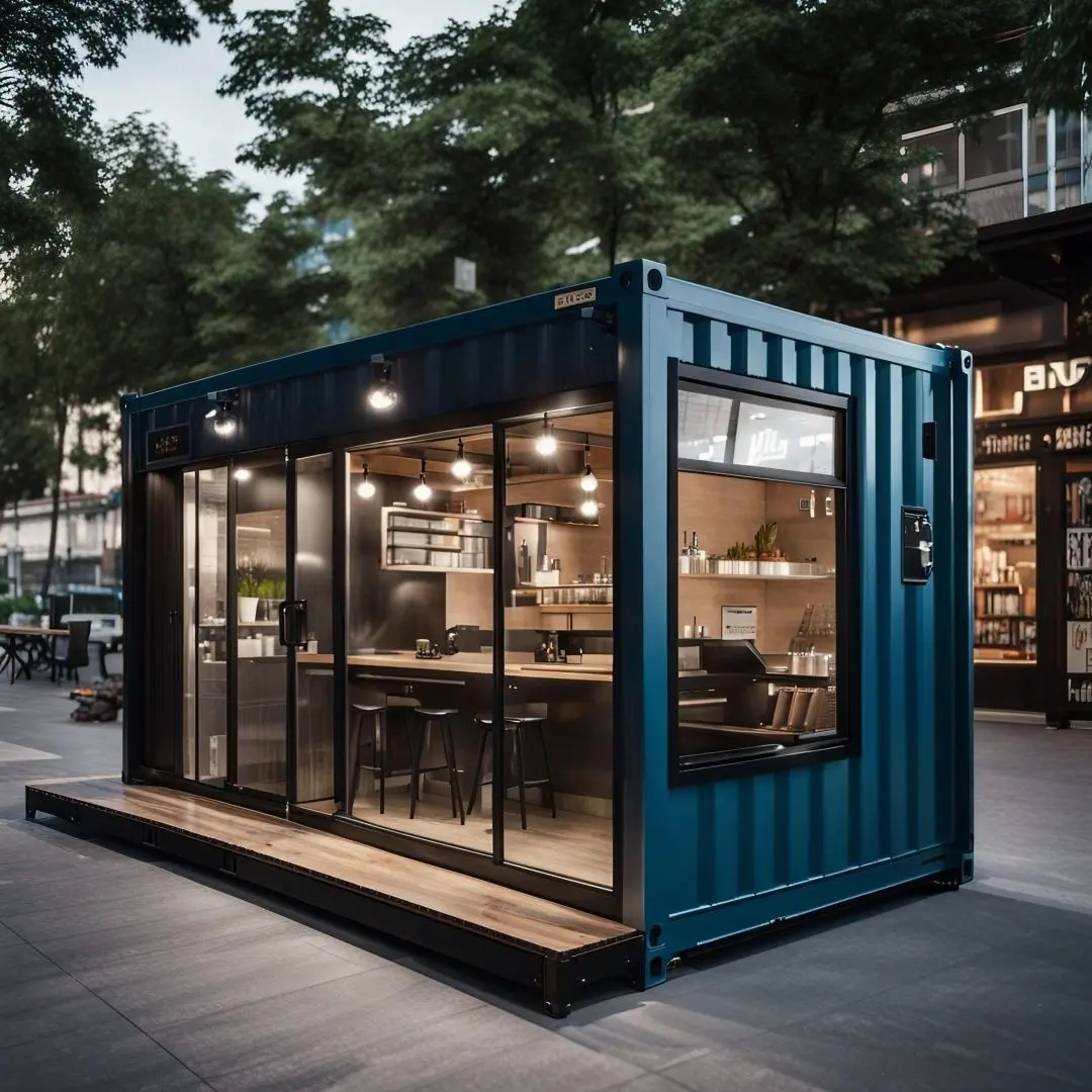 Prefabrik mağaza ucuz fiyat minik prefabrik restoran tasarım Modern taşınabilir küçük konteyner Van 20ft Cafe LL