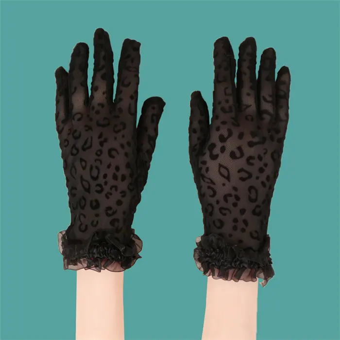ถุงมือลายเสือดาวพิมพ์ลายสัตว์ S5961,ถุงมือผ้าไนล่อนบางกึ่งโปร่งยาวสั้นชุดราตรีสีดำ