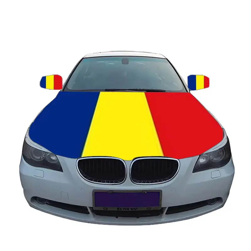 Nuoxin stampa promozionale personalizzata Spandex poliestere Romania copertura cofano motore auto bandiera per partita