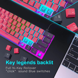 Teclado mecánico con cable de diseño compacto 60% clásico, varias luces deslumbrantes, 61 teclas, interruptor azul, teclado para juegos de ordenador de