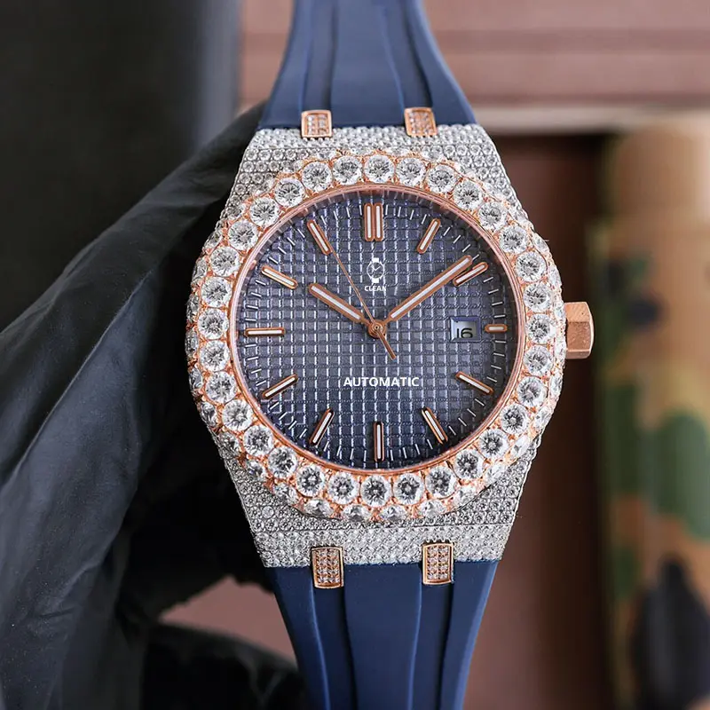 Высококачественные золотые дизайнерские кристаллические стеклянные часы Mossanite супер клон автоматические механические часы для женщин