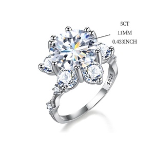 925 Sterling <strong>Silver</strong> Gra Certified 5ct Large Moissanite Diamond VVS <strong>D</strong> Color Sun Flower Ring Wedding Luxury Fine Jewelry for Women
