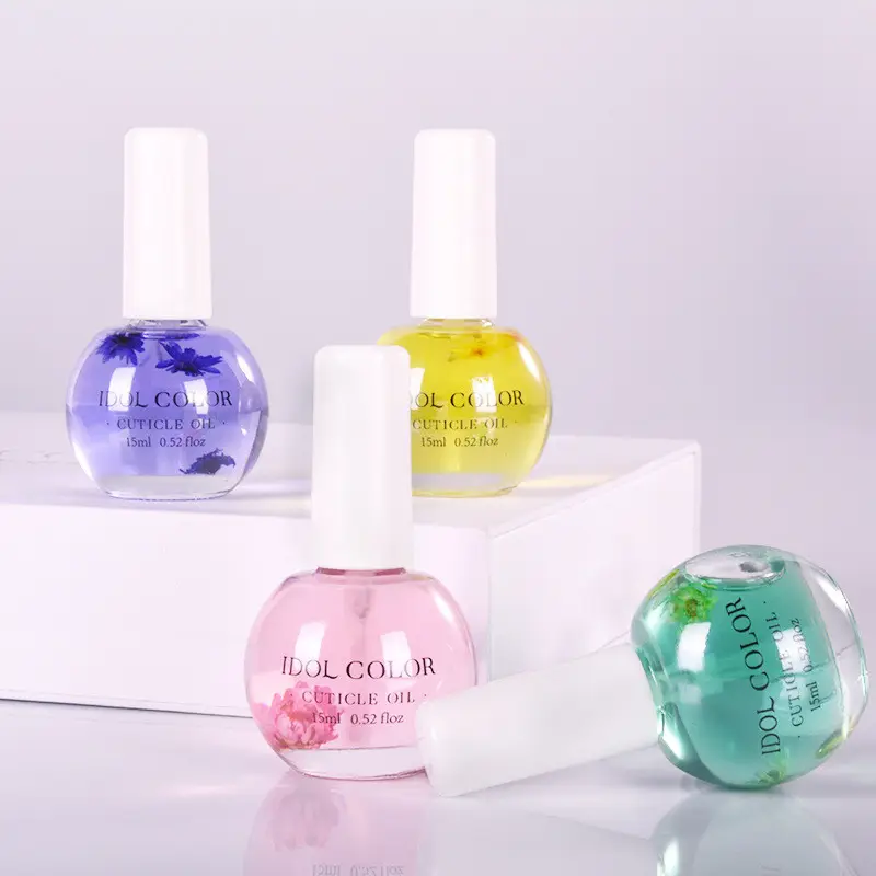 Suministros para uñas nuevos productos de belleza 2024 15 ml/botella OEM logo flores reales cutícula botellas de aceite para el cuidado de las uñas