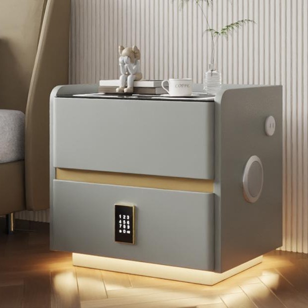 Lampe intelligente grise à détecteur de mouvement, haut-parleur Bluetooth USB, verrouillage.