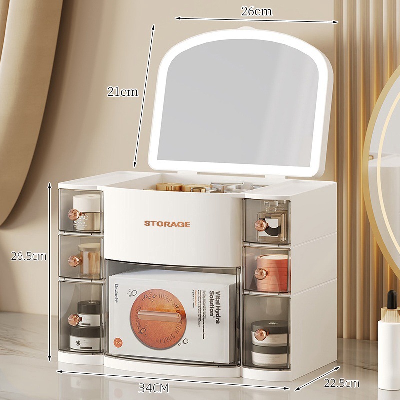 Makeup storage mirror without light - white