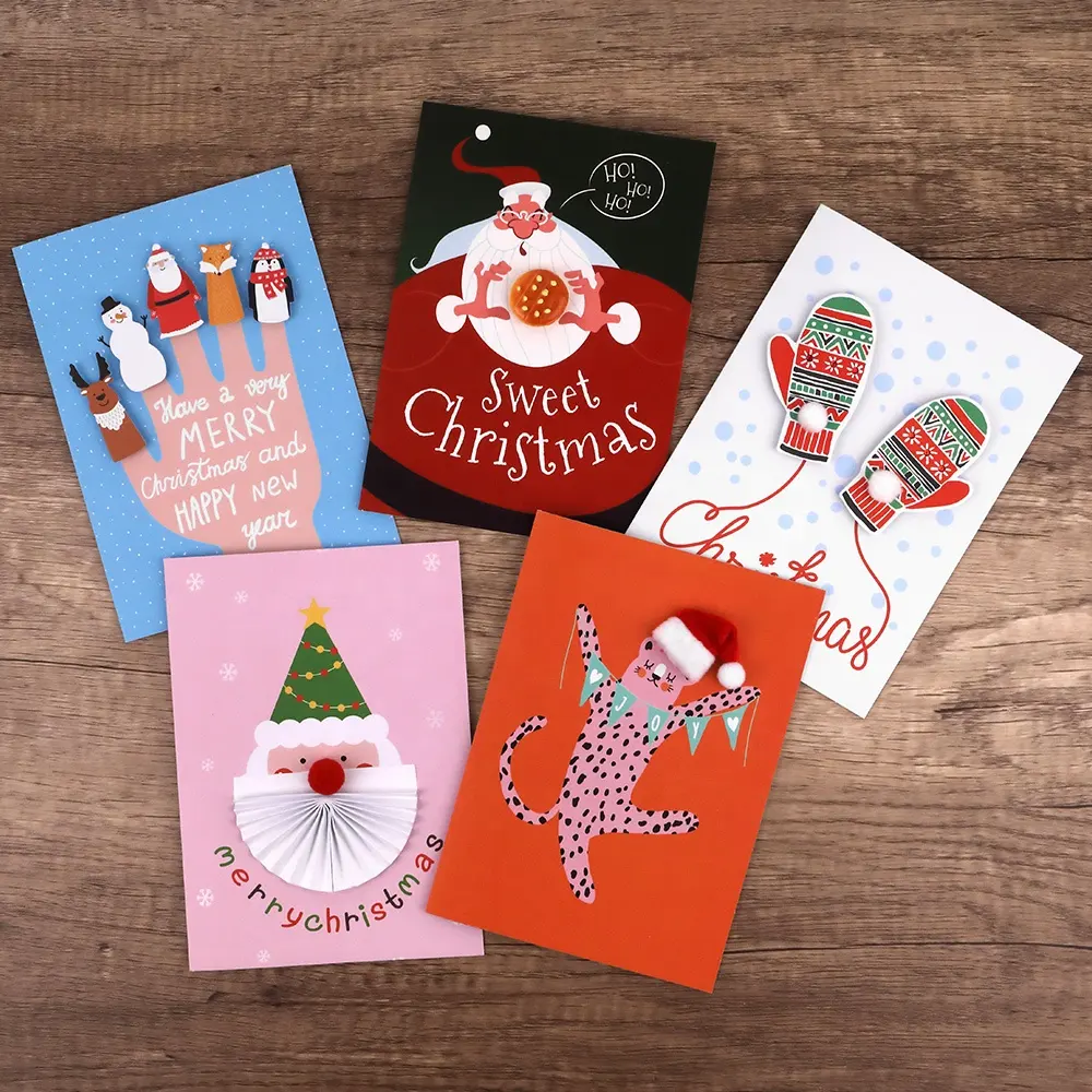 Benutzer definierte Druck personal isierte Designs Papier handgemachte gefaltete Weihnachts grußkarten mit Umschlag