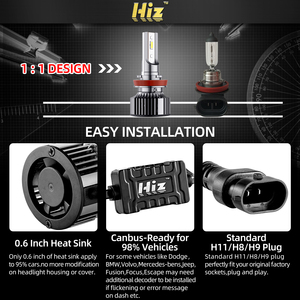 H11 H8 H9หลอดไฟหน้า LED 6500K สีขาวนวล60W 10000LM 9006 HB4 H1 H3 H4 H13โคมไฟ Super Bright สำหรับรถยนต์ - Product Image 5