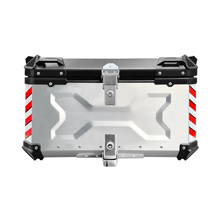 Caja de aleación de aluminio F2-MOTO para motocicleta, estuche superior para maletero, 65L, plateado, Diseño X