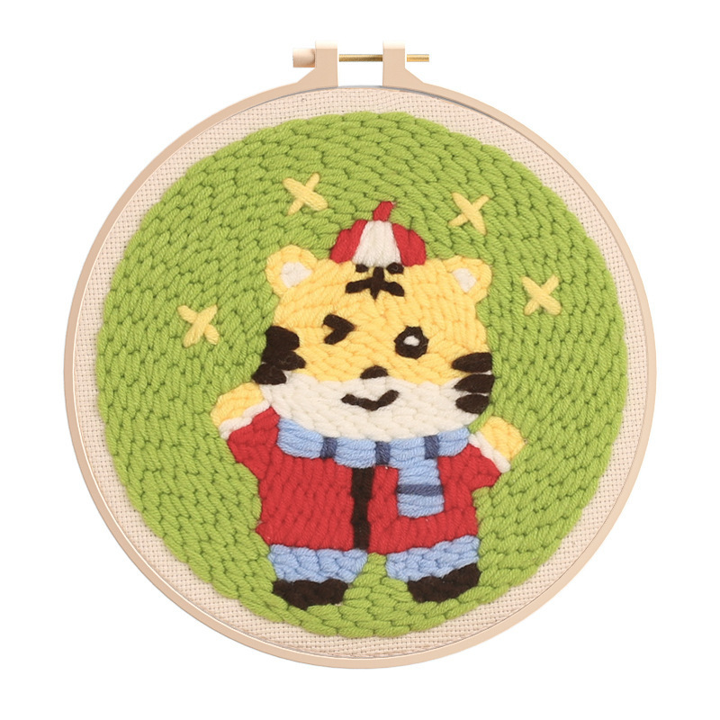 Broderie à l'aiguille de 8 pouces, motif tigre de bon augure.