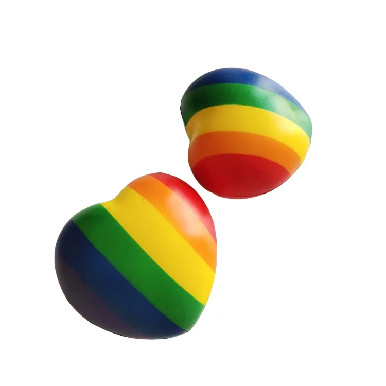 Mini Regenboog Hartvormige Anti Stress Bal Aangepaste Kleur Logo Print Goedkope Pu Foam Stress Ballen