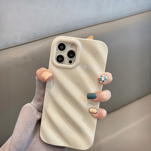 日本韓国インスソリッドカラー波プリーツ電話ケースApple用iPhone 14 Pro Max 11 13 12 14 Plus保護バックカバーシェル - Product Image 4