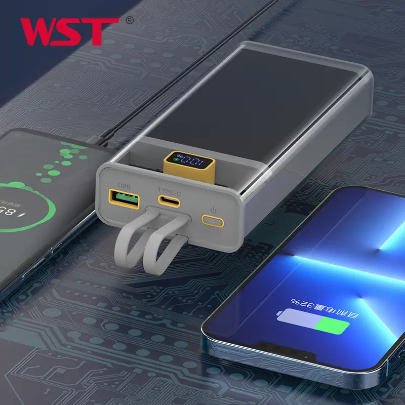 WST-Banco de energía con logotipo, fuente de alimentación móvil de 20000mah, Banco de energía usado para teléfono, transparente, 20000mh