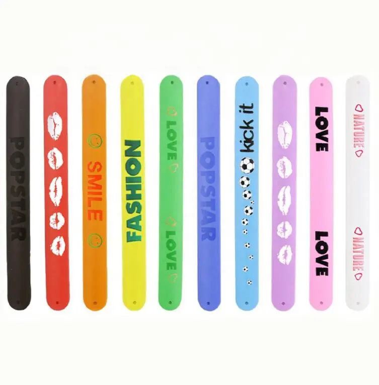 cheap custom logo print silicone slap wrist band rubber wristbands snap bracelet