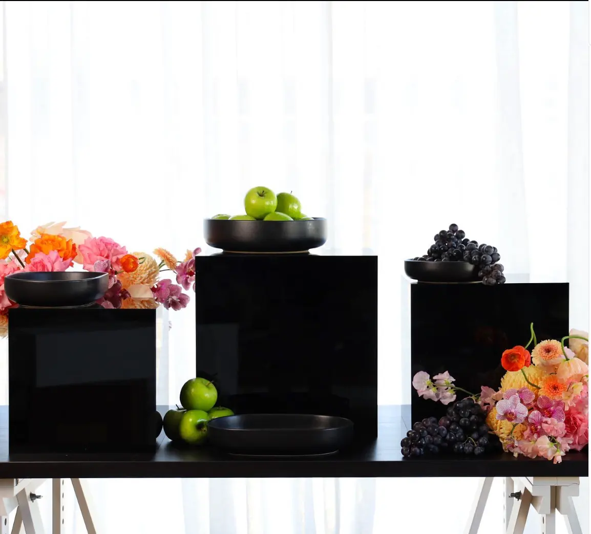 Xinkeda-exhibidores acrílicos para Buffet, soportes de exhibición para comida, color negro