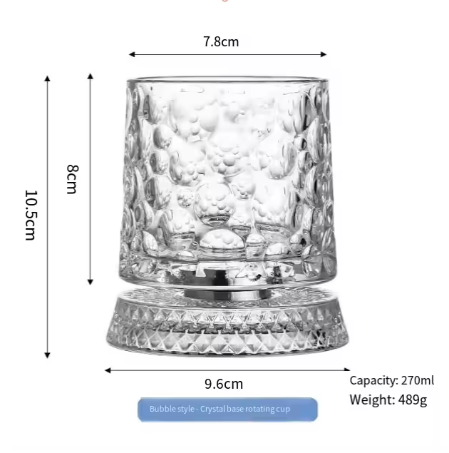 Taza giratoria con base de cristal burbuja