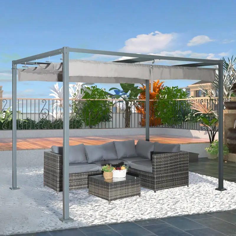Güneş gölge gölgelik ile açık geri çekilebilir Pergola veranda Metal Pavilion ızgara Gazebo Modern Yard üzüm kafes Pergola