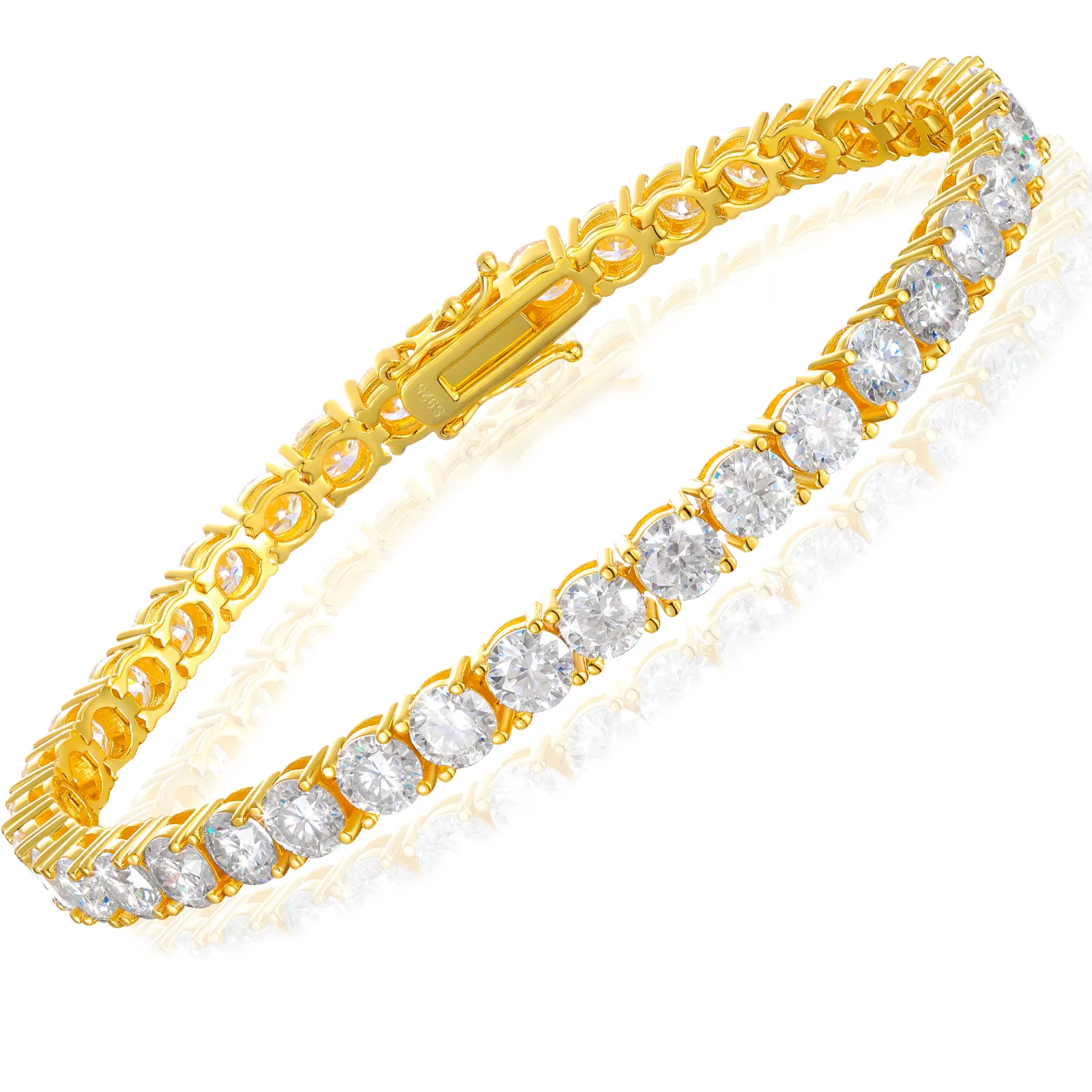 Pulseira de prata esterlina 925, venda quente da moda 3mm-6mm 18k banhado a ouro vvs moissanite diamante clássico tênis pulseira