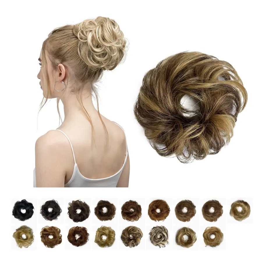 Extensão de cabelo de coque ondulado encaracolado para mulheres, fita de rabo de cavalo com elástico de borracha, extensão updo, elástico de cabelo, chignon bagunçado