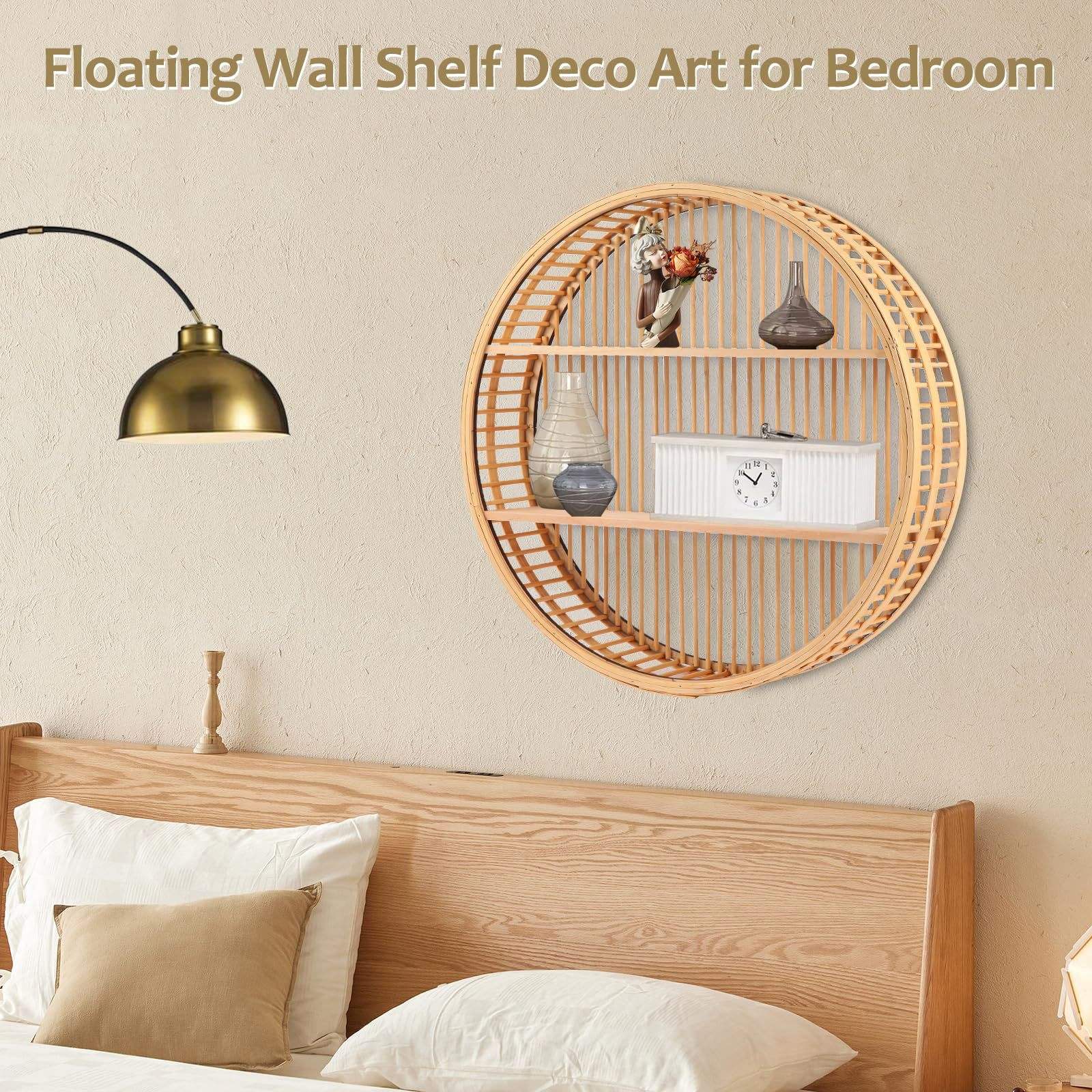 Bamboo Wood Wall Shelf 38CM