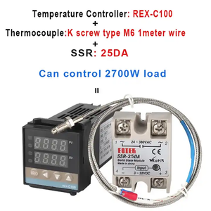 REX-C100デジタルPID温度コントローラーK入力サーモスタットSSR10/25/40DA出力K熱電対1mプローブ - Product Image 5