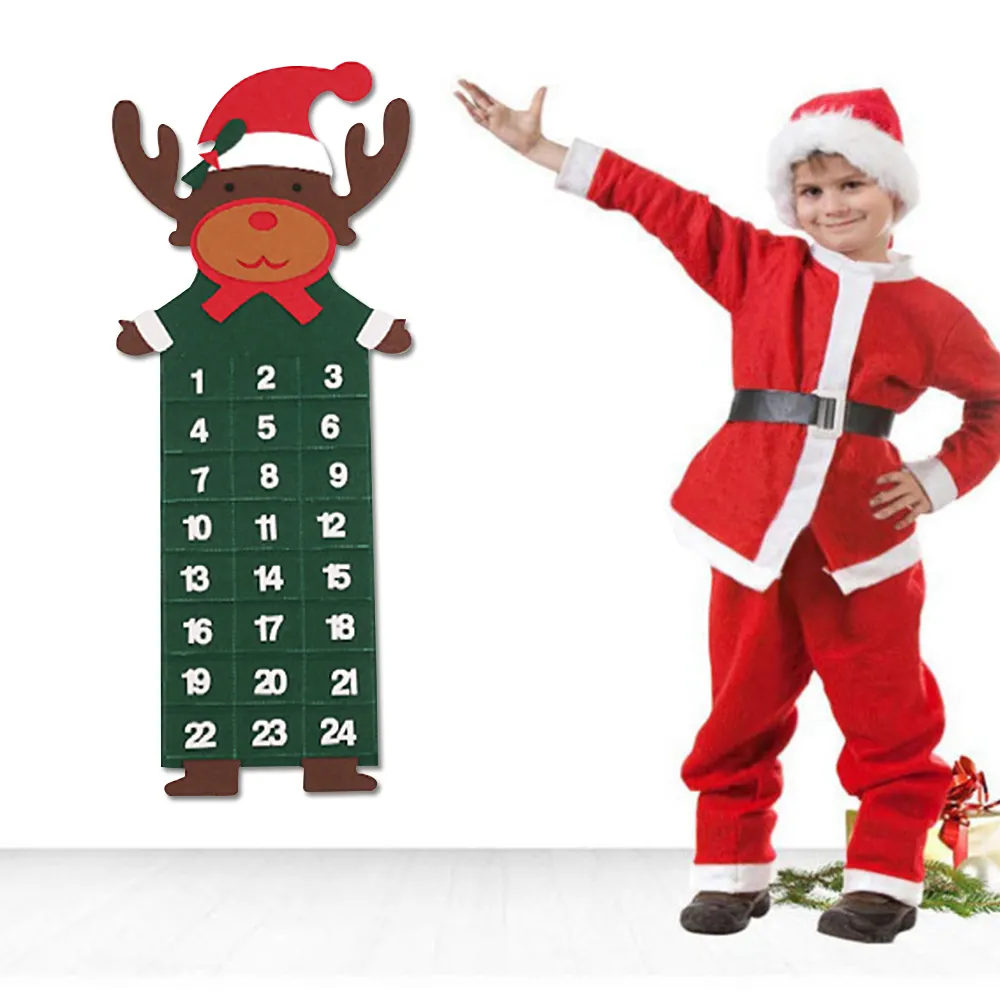 Ornamen Natal flanel besar saku kalender kedatangan Santa rusa kutub salju kalender dinding hitung mundur dekorasi Natal Dropship